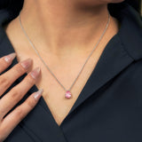 Elegant 1.5 TCW Pear Shaped - Pink Tourmaline - October Birthstone Prongs Solitaire Slider Pendant Necklace in 18K White Gold over Silver