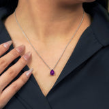 Elegant 1.5 TCW Pear Shaped - Amethyst - February Birthstone Prongs Solitaire Slider Pendant Necklace in 18K White Gold over Silver