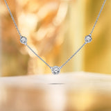 Three Stones Bezel Set Station Necklace in Silver - Elegant Fashion Necklace