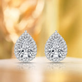 Brillant 1.25 ct Pear Halo Prong Pave Setting Stud Earrings in 18k White Gold over Silver