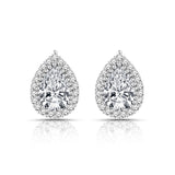 Brillant 1.25 ct Pear Halo Prong Pave Setting Stud Earrings in 18k White Gold over Silver