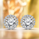 Brillant 6.75 ct Round Halo Prong Setting Stud Earrings in 18k White Gold over Silver