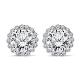 Brillant 6.75 ct Round Halo Prong Setting Stud Earrings in 18k White Gold over Silver