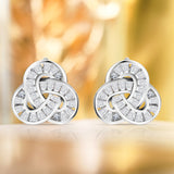 Elegant Infinity Pave Baguatte Stud Earrings in 18k White Gold over Silver