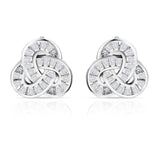 Elegant Infinity Pave Baguatte Stud Earrings in 18k White Gold over Silver