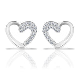 Beautiful Heart-Shaped Semi Pave Stud Earrings in 18k White Gold over Silver
