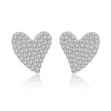 Beautiful Heart-shaped Pave Stud Earrings in 18k White Gold over Silver