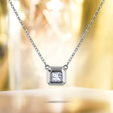 Pleasing 1 ct Princess Square Bezel Necklace in 18k White Gold over Silver