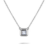 Pleasing 1 ct Princess Square Bezel Necklace in 18k White Gold over Silver