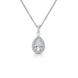 Elegant 1 Carat Pear Shaped Halo Pendant Necklace in Sterling Silver - Everyday Luxury Jewelry