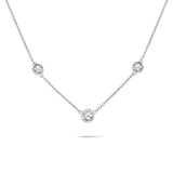 Three Stones Bezel Set Station Necklace in Silver - Elegant Fashion Necklace