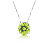 Beautiful 1 Carat Round Cut - Peridot - August Birthstone Solitaire Pendant Necklace in 18k White Gold over Silver, Female, Adult