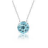 Beautiful 1 Carat Round Cut - Blue Topaz - December Birthstone Solitaire Pendant Necklace in 18k White Gold over Silver, Female, Adult
