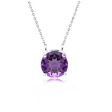 Beautiful 1 Carat Round Cut - Amethyst - February Birthstone Solitaire Pendant Necklace in 18k White Gold over Silver, Female, Adult