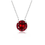 Beautiful 1 Carat Round Cut - Garnet - January Birthstone Solitaire Pendant Necklace in 18k White Gold over Silver, Female, Adult