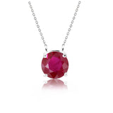 Beautiful 1 Carat Round Cut - Ruby - July Birthstone Solitaire Pendant Necklace in 18k White Gold over Silver, Female, Adult