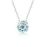 Beautiful 1 Carat Round Cut - Aquamarine - March Birthstone Solitaire Pendant Necklace in 18k White Gold over Silver, Female, Adult