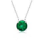Beautiful 1 Carat Round Cut - Emerald - May Birthstone Solitaire Pendant Necklace in 18k White Gold over Silver, Female, Adult