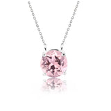 Beautiful 1 Carat Round Cut - Pink Tourmaline - October Birthstone Solitaire Pendant Necklace in 18k White Gold over Silver, Female, Adult
