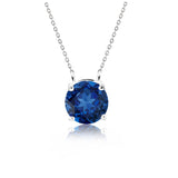 Beautiful 1 Carat Round Cut - Blue Sapphire - September Birthstone Solitaire Pendant Necklace in 18k White Gold over Silver, Female, Adult