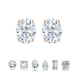 Certified - 1 Carat Ovate Moissanite - 4 Prong Solitaire Stud Earrings - 18K Rose Gold Plating Over Silver