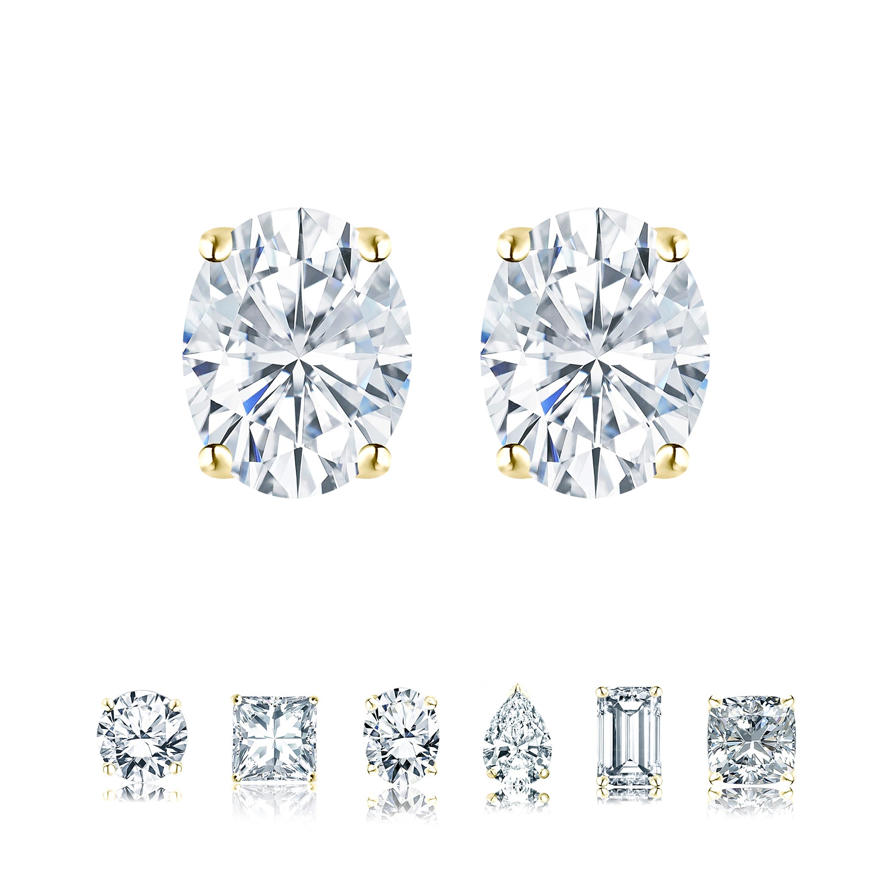 Certified - 1 Carat Ovate Moissanite - 4 Prong Solitaire Stud Earrings - 18K Rose Gold Plating Over Silver