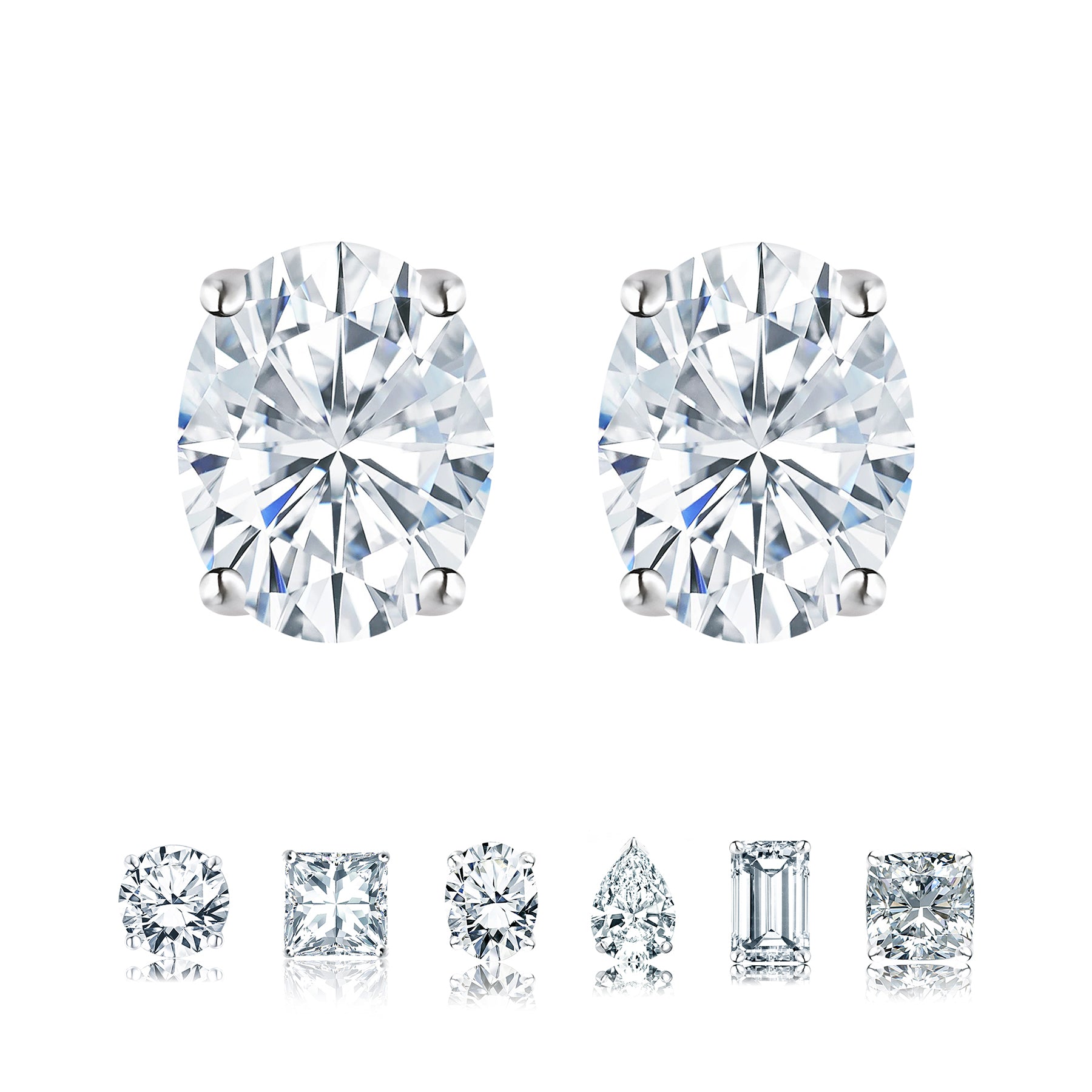 Certified - 1 Carat Ovate Moissanite - 4 Prong Solitaire Stud Earrings - 18K Rose Gold Plating Over Silver