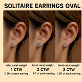 Certified - 1 Carat Ovate Moissanite - 4 Prong Solitaire Stud Earrings - 18K Rose Gold Plating Over Silver