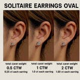 0.20 Carat Ovate Certified Lab Diamond - 4 Prong Solitaire Stud Earrings - 18K White Gold Plating Over Silver