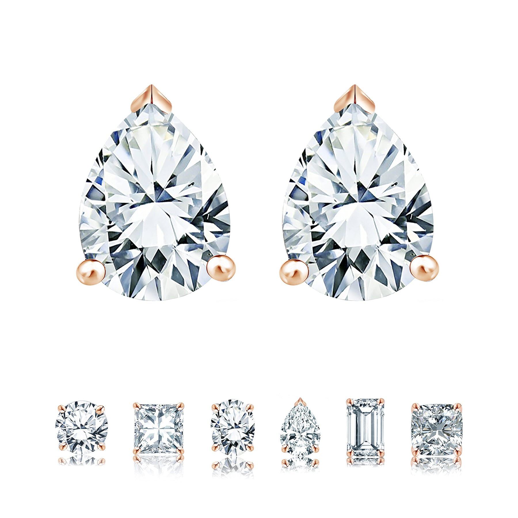 Certified - Minimalist - 1 Carat Teardrop Moissanite - Solitaire Stud Earrings - 18K White Gold Plating Over Silver