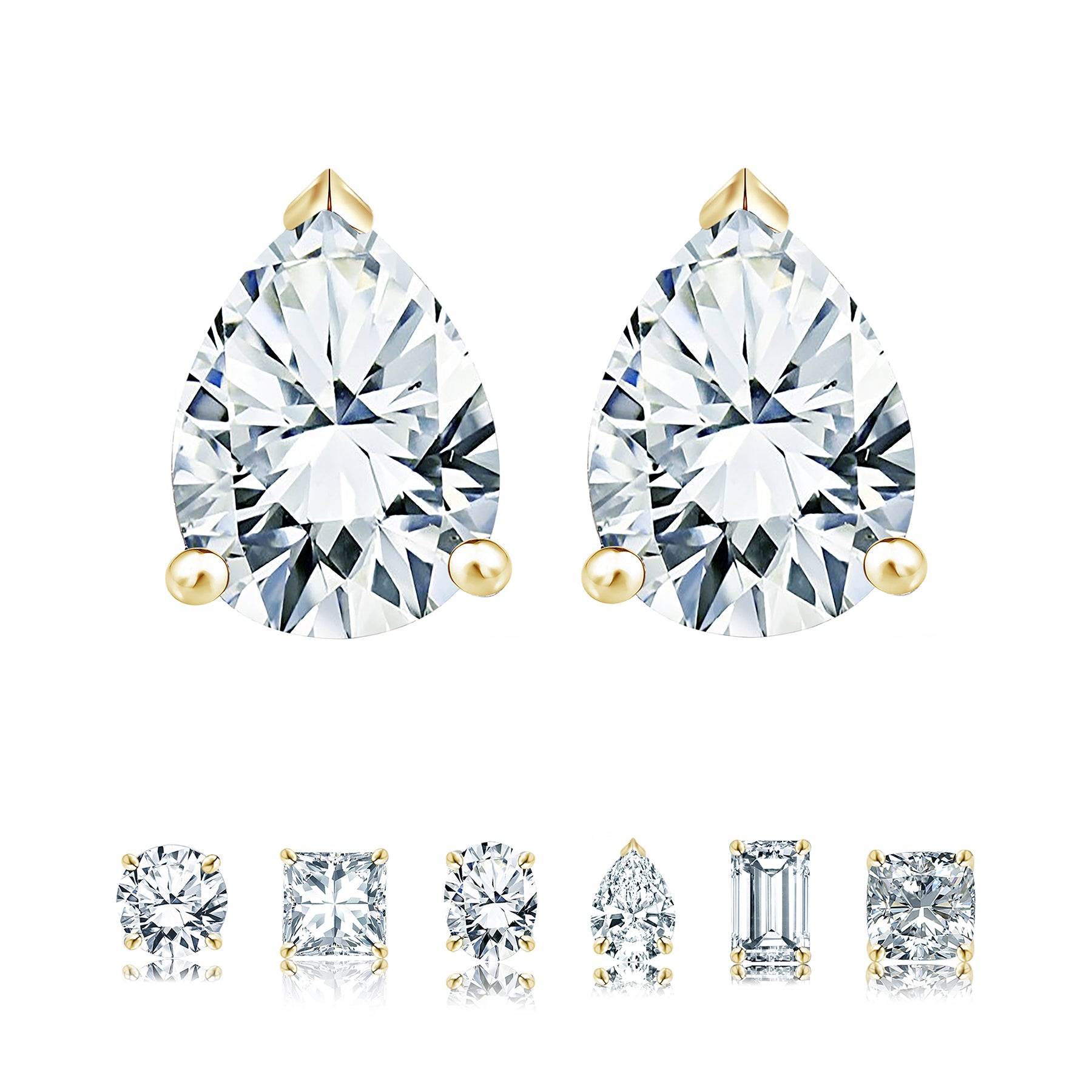 Certified - Minimalist - 1 Carat Teardrop Moissanite - Solitaire Stud Earrings - 18K White Gold Plating Over Silver