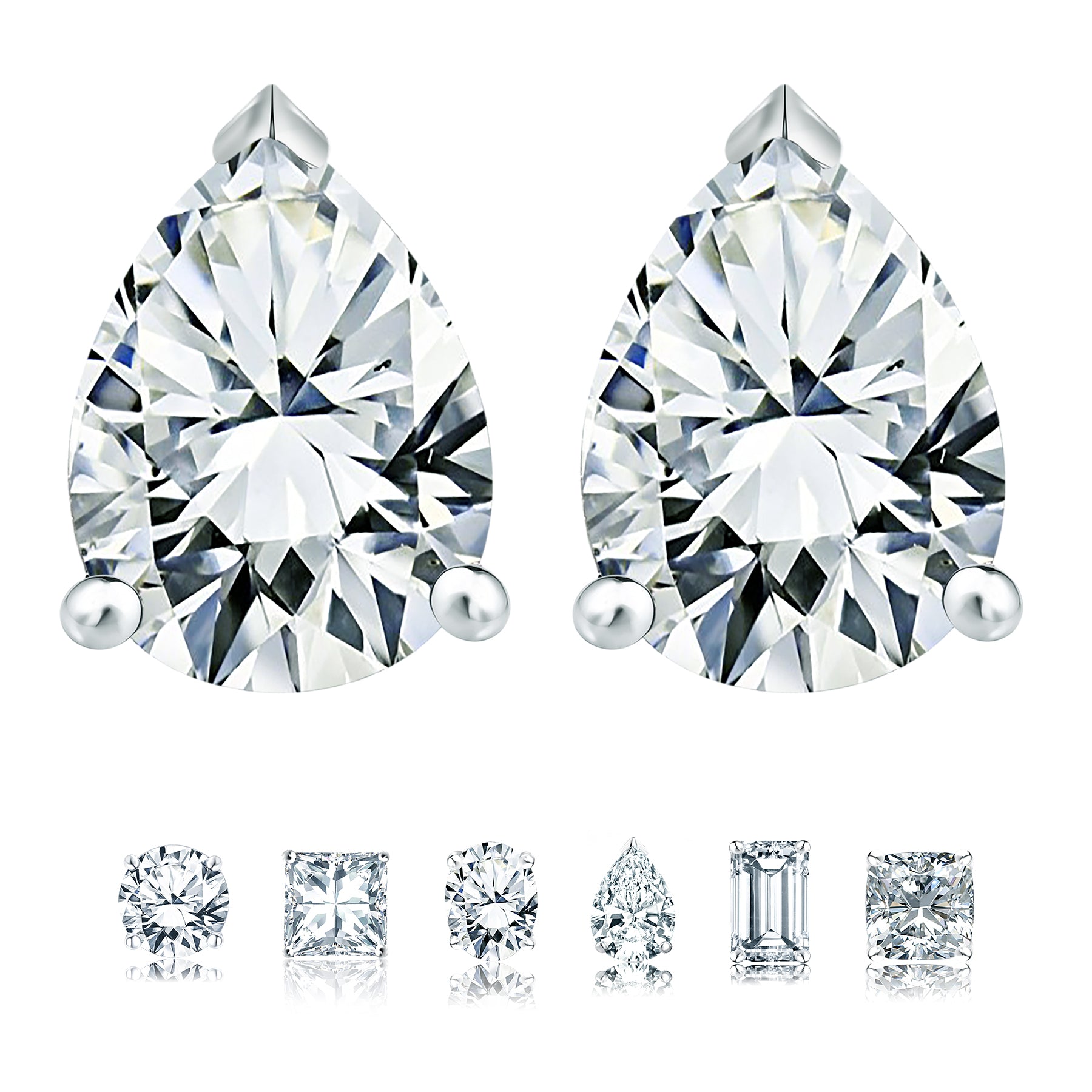 Certified 2 Carat Pear Cut Moissanite Minimalist Solitaire Stud Earrings In 18K Rose Gold Plating Over Silver