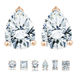 Certified 2 Carat Pear Cut Moissanite Minimalist Solitaire Stud Earrings In 18K Rose Gold Plating Over Silver