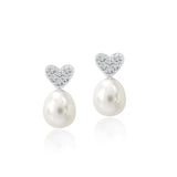 Enchanting White Earrings with Moissanite Heart Milgrain in 18K White Gold over Silver