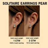 Certified - Minimalist - 1 Carat Teardrop Moissanite - Solitaire Stud Earrings - 18K White Gold Plating Over Silver
