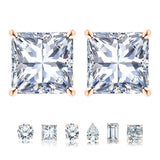 Certified - 4 Prong - 1 Carat Princess Cut Moissanite - Solitaire Stud Earrings - 18K Rose Gold Plating Over Silver
