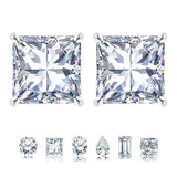 Certified 2 Carat Princess Cut Moissanite 4 Prong Solitaire Stud Earrings In 18K Rose Gold Plating Over Silver
