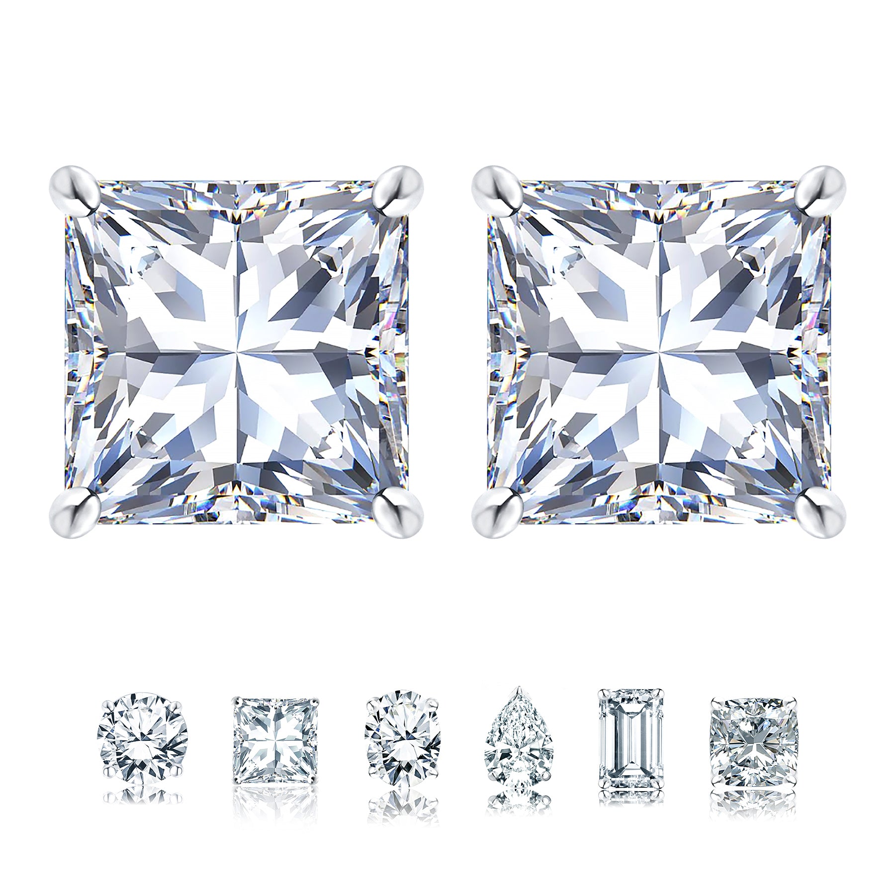 Certified 2 Carat Princess Cut Moissanite 4 Prong Solitaire Stud Earrings In 18K Rose Gold Plating Over Silver
