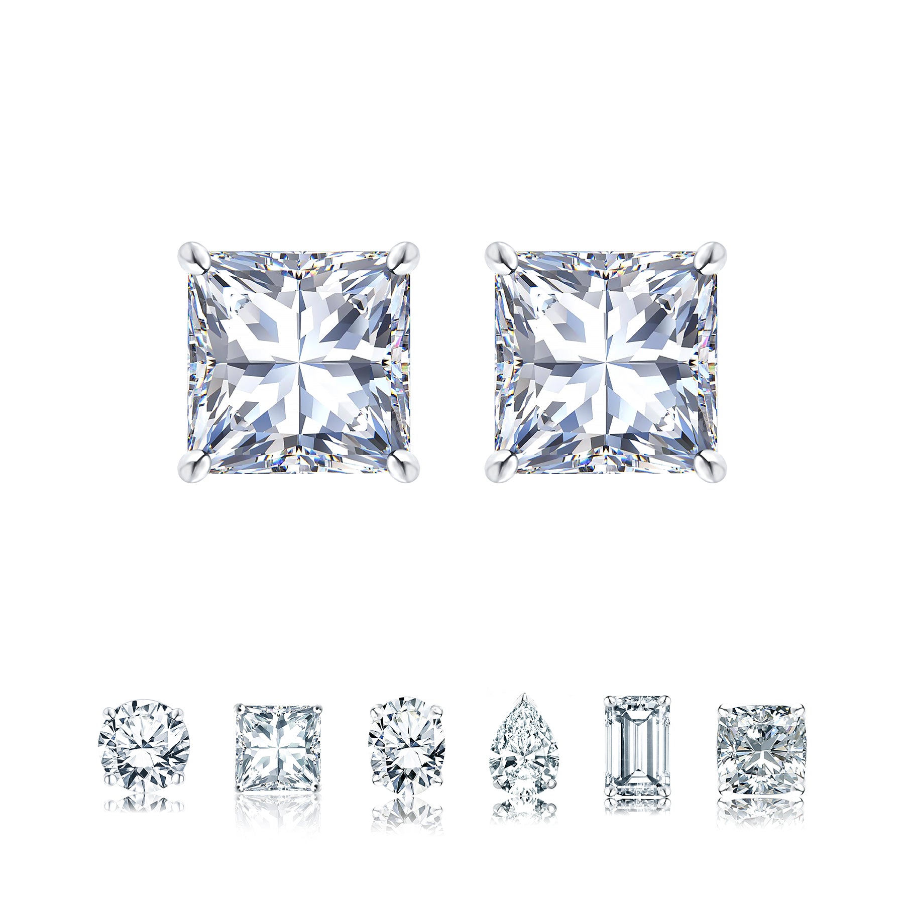 Certified 0.5 Carat Princess Cut Moissanite 4 Prong Solitaire Stud Earrings In 18K Rose Gold Plating Over Silver