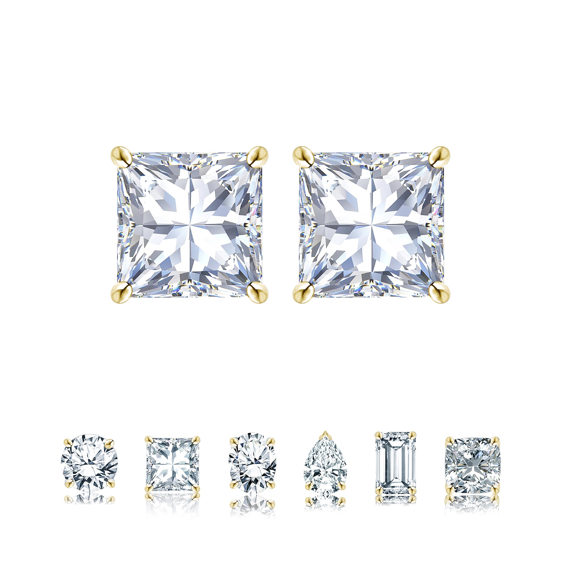 Certified 0.5 Carat Princess Cut Moissanite 4 Prong Solitaire Stud Earrings In 18K Rose Gold Plating Over Silver