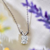 Delicate Single Stone 1 Carat Oval Certified Moissanite Solitaire Pendant Necklace in White Gold