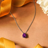Elegant 1.5 TCW Pear Shaped - Amethyst - February Birthstone Prongs Solitaire Slider Pendant Necklace in 18K White Gold over Silver