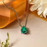Elegant 1.5 TCW Pear Shaped - Emerald - May Birthstone Prongs Solitaire Slider Pendant Necklace in 18K White Gold over Silver