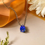 Elegant 1.5 TCW Pear Shaped - Blue Sapphire - September Birthstone Prongs Solitaire Slider Pendant Necklace in 18K White Gold over Silver