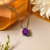 Elegant 1.5 TCW Pear Shaped - Amethyst - February Birthstone Prongs Solitaire Slider Pendant Necklace in 18K White Gold over Silver