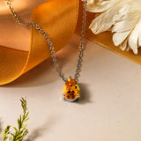 Elegant 1.5 TCW Pear Shaped - Citrine - November Birthstone Prongs Solitaire Slider Pendant Necklace in 18K White Gold over Silver