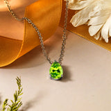 Elegant 1.5 TCW Pear Shaped - Peridot - August Birthstone Prongs Solitaire Slider Pendant Necklace in 18K White Gold over Silver