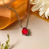 Elegant 1.5 TCW Pear Shaped - Ruby - July Birthstone Prongs Solitaire Slider Pendant Necklace in 18K White Gold over Silver