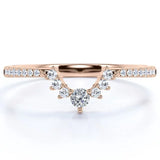 Prong Pave - 0.25 TCW Round Shaped Diamond- Chevron Wedding Band - Rose Gold