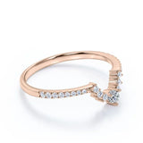 Prong Pave - 0.25 TCW Round Shaped Diamond- Chevron Wedding Band - Rose Gold